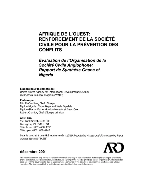 Evaluation de l"organisation de la societe civile Anglophone : rapport de synthese Ghana et Nigeria