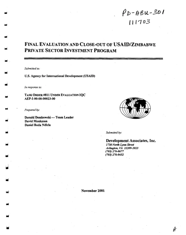 Final evaluation and close-out of USAID/Zimbabwe private sector investment program