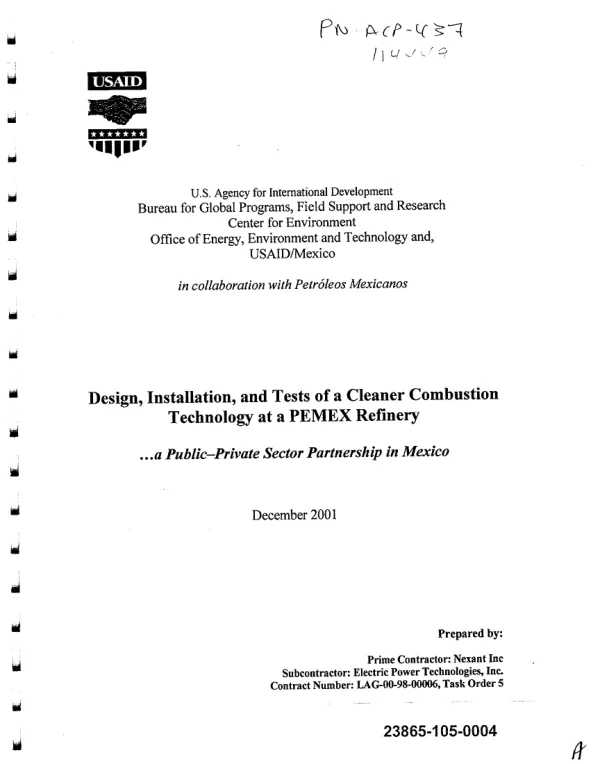 Design, installation, and tests of a cleaner combustion technology at a PEMEX refinery : ...a public-private sector partnership in Mexico