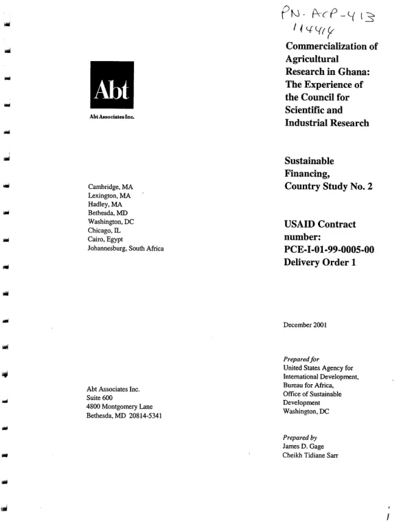 Commercialization of agricultural research in Ghana : the experience of the Council for Scientific and Industrial Research