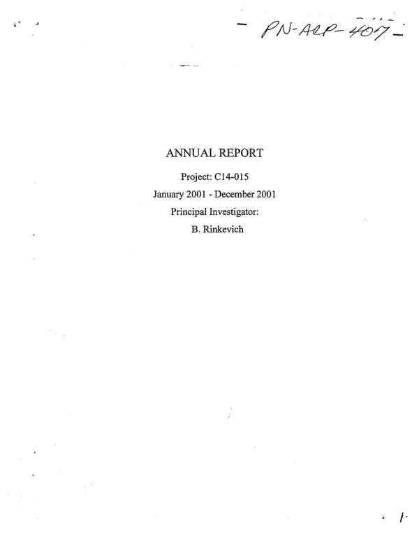 Annual report covering period January-December 2001 : Costa Rican coral reefs under siltation stress