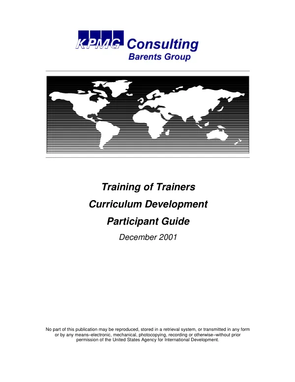 Training of trainers curriculum development : participant guide