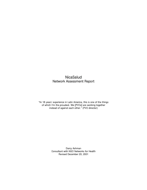 NicaSalud network assessment report