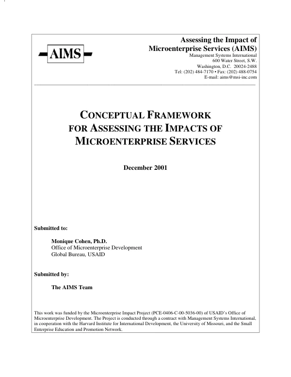 Conceptual framework for assessing the impacts of microenterprise services