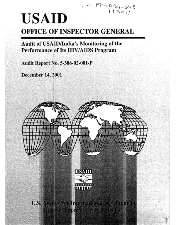 Audit of USAID/India"s monitoring of the performance of its HIV/AIDS program