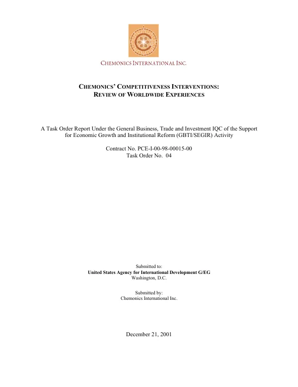 Chemonics" competitiveness interventions : review of worldwide experiences