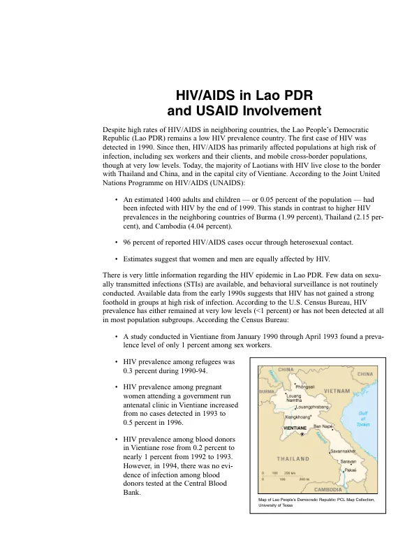 HIV/AIDS in Lao PDR [Laos] and USAID involvement