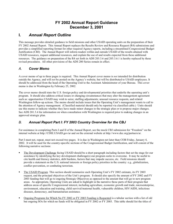 FY 2002 annual report guidance