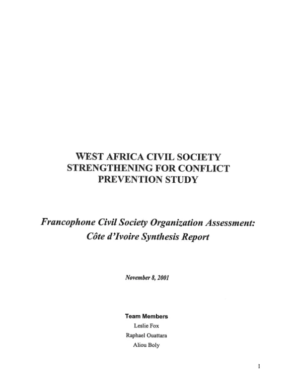 Francophone civil society organization assessment : Cote d"Ivoire synthesis report