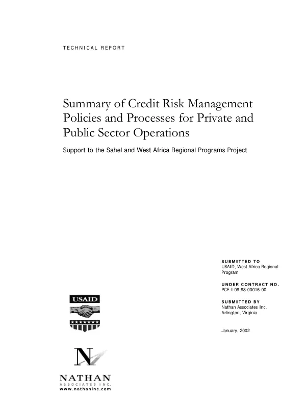 Technical report : summary of credit risk management policies and processes for private and public sector operations