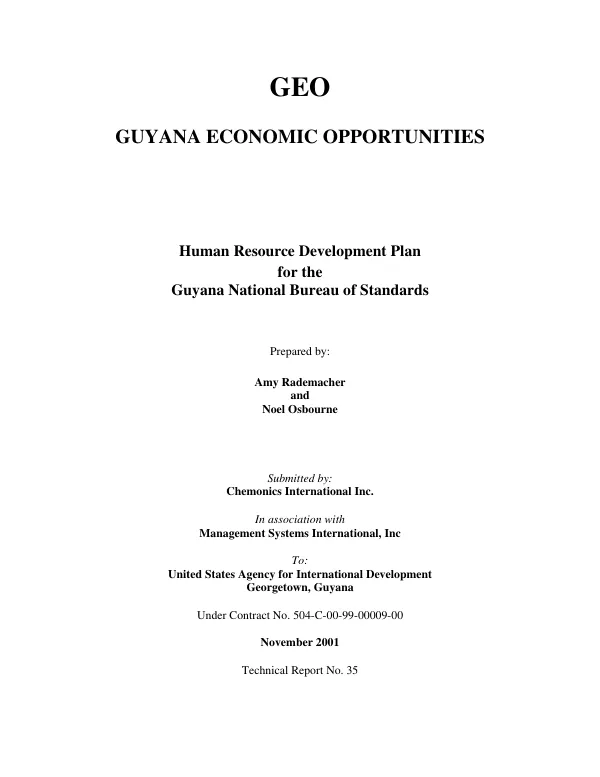 Human resource development plan for the Guyana National Bureau of Standards