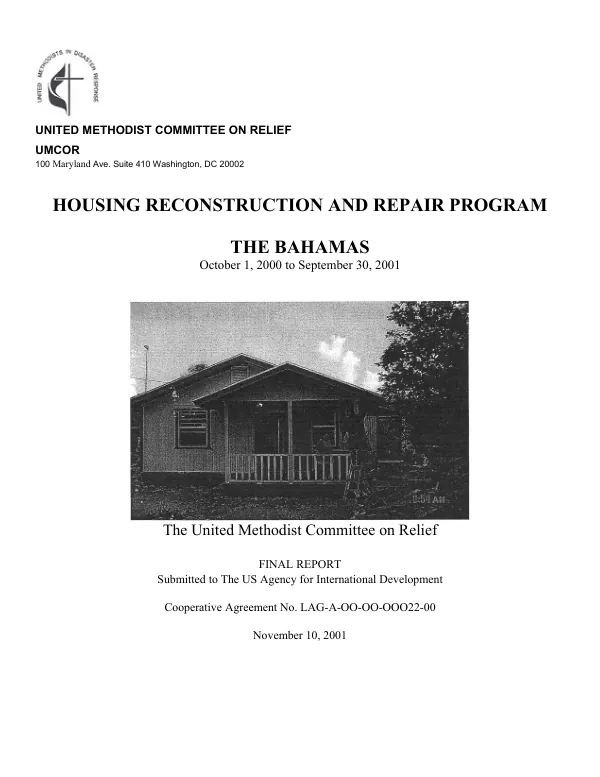 Housing reconstruction and repair program : the Bahamas, October 1, 2000 to September 30, 2001 -- final report