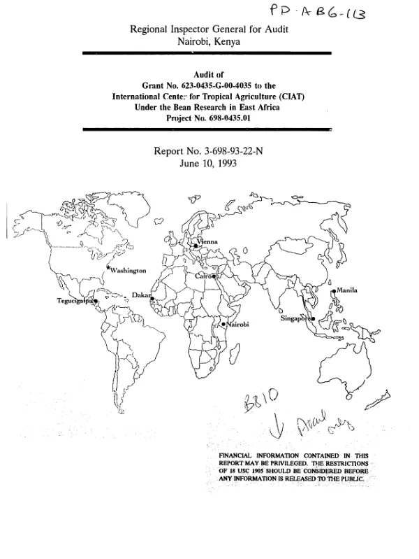 Audit of grant no. 623-0435-G-00-4035 to the International Center for Tropical Agriculture (CIAT) under the bean research in East Africa project no. 698-0435.01