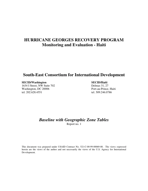 Hurricane Georges recovery program : monitoring and evaluation, Haiti