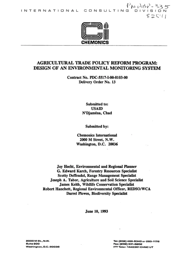 Agricultural trade policy reform program : design of an environmental monitoring system