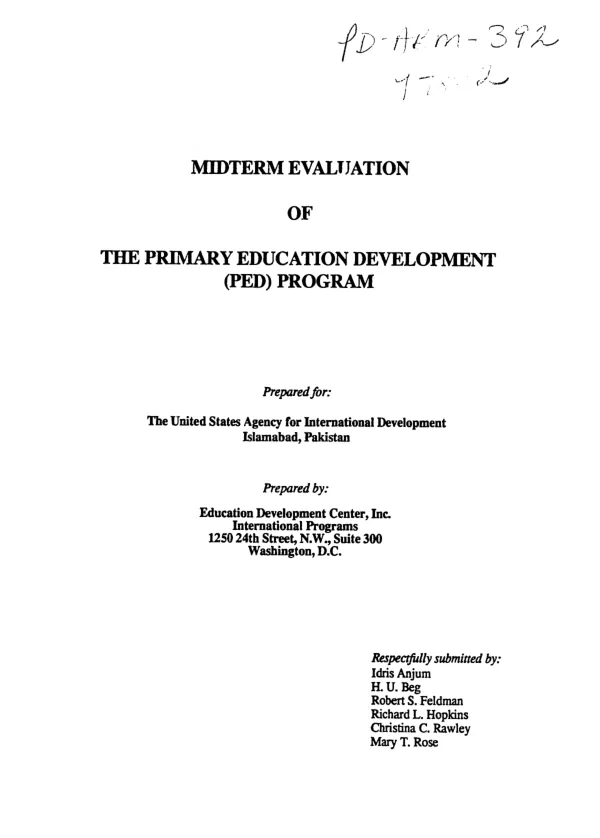 Midterm evaluation of the primary education development (PED) program
