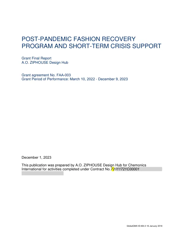 Post-pandemic fashion recovery program and short-term crisis support : grant final report