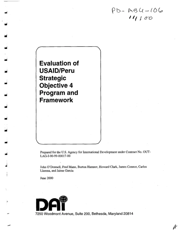 Evaluation of USAID/Peru strategic objective 4 program and framework [: sustainable environment and natural resources management]