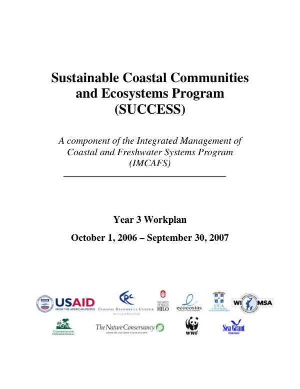 Sustainable coastal communities and ecosystems [SUCCESS] : year 3 workplan, October 1, 2006-September 30, 2007