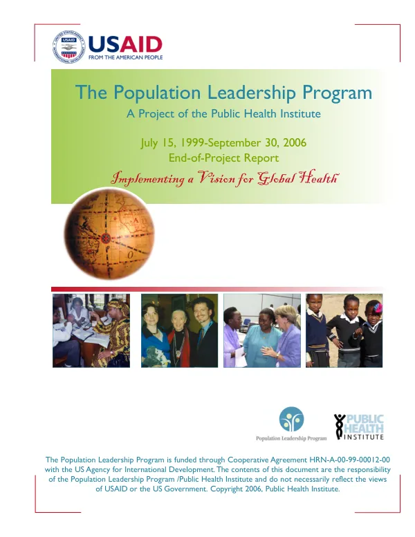 The population leadership program : a project of the Public Health Institute -- July 15, 1999-September 30, 2006 : end-of-project report