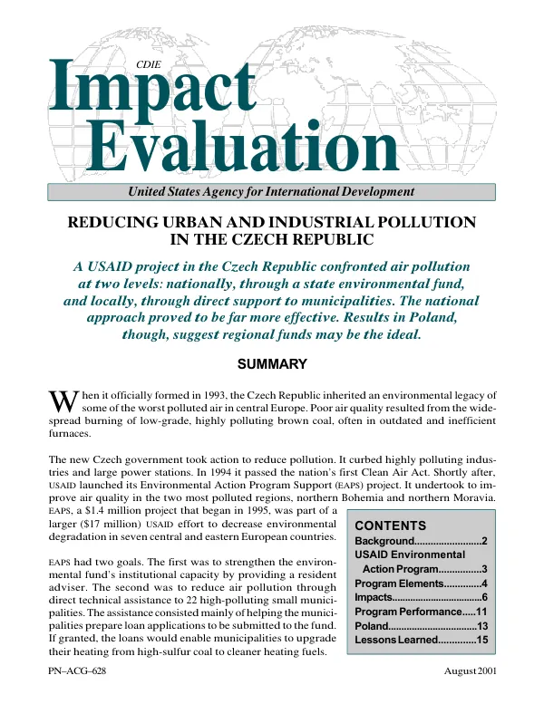 Reducing urban and industrial pollution in the Czech Republic