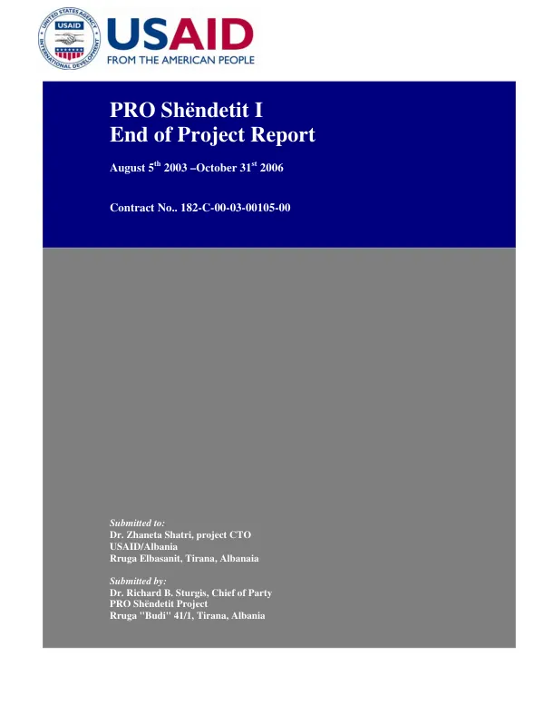 Improving primary health care project, Albania : end of project report, August 5th 2003-October 31st 2006