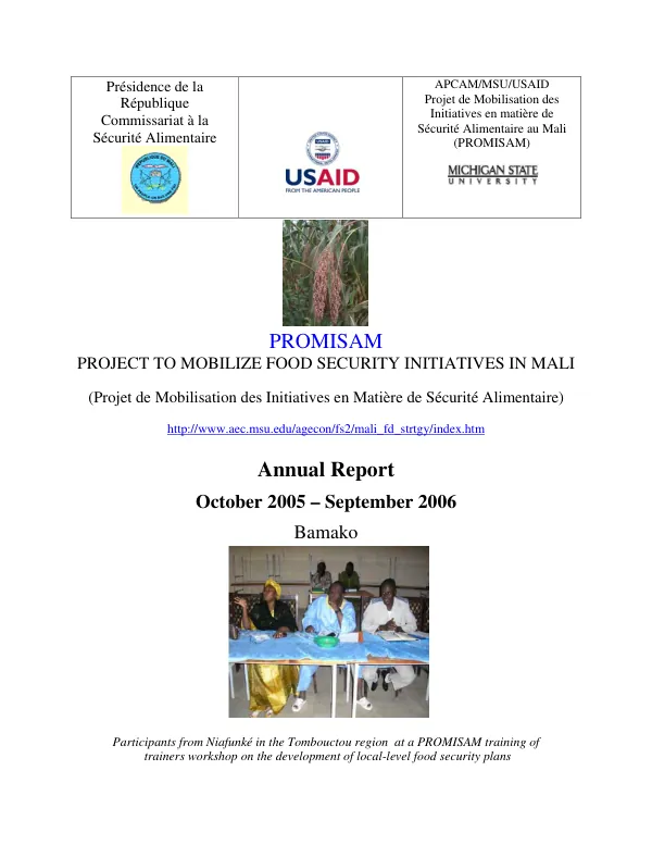 PROMISAM, project to mobilize food security initiatives in Mali (projet de mobilisation des initiatives en matiere de securite alimentaire) : annual report, October 2005-September 2006