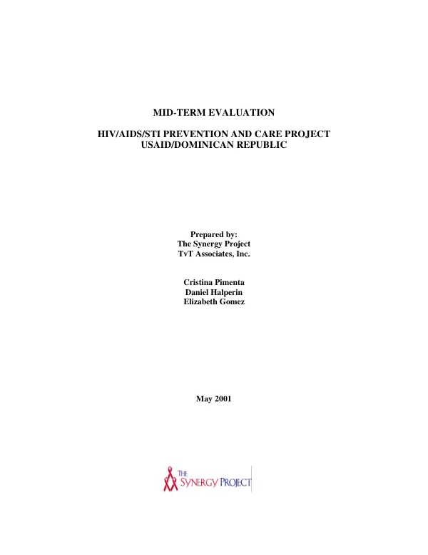 Mid-term evaluation : HIV/AIDS/STI prevention and care project -- USAID/Dominican Republic