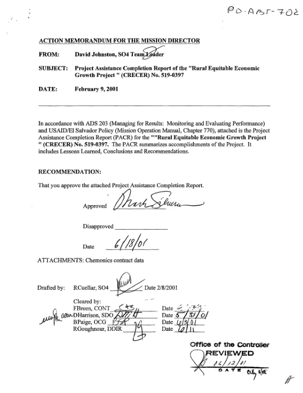Project assistance completion report of the rural equitable economic growth project (CRECER), no. 519-0397