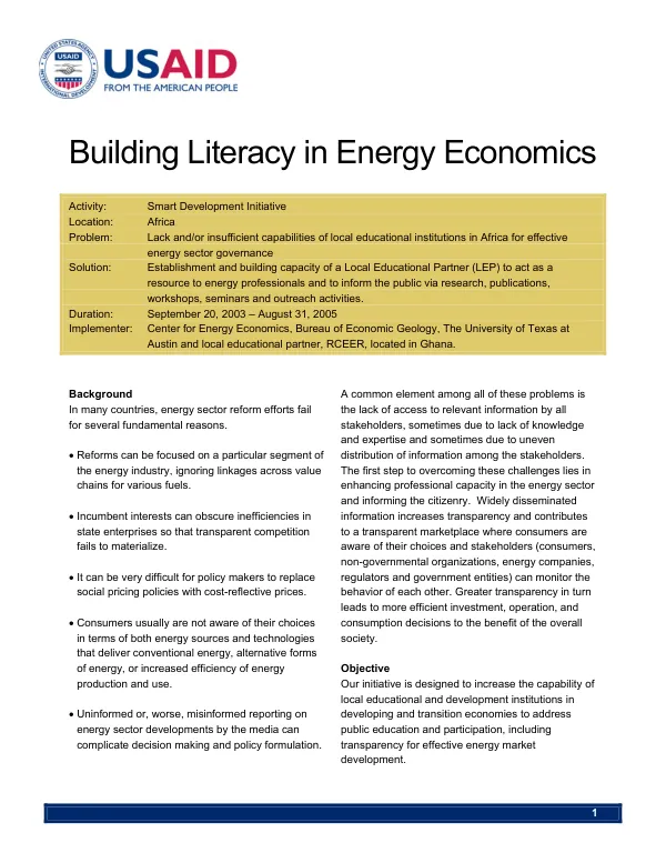 Building literacy in energy economics