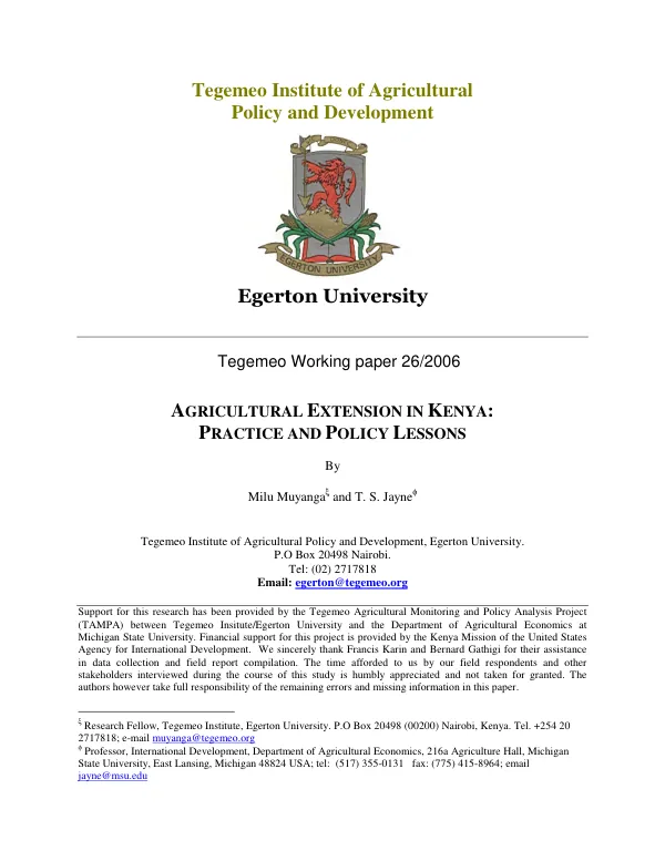Agricultural extension in Kenya : practice and policy lessons