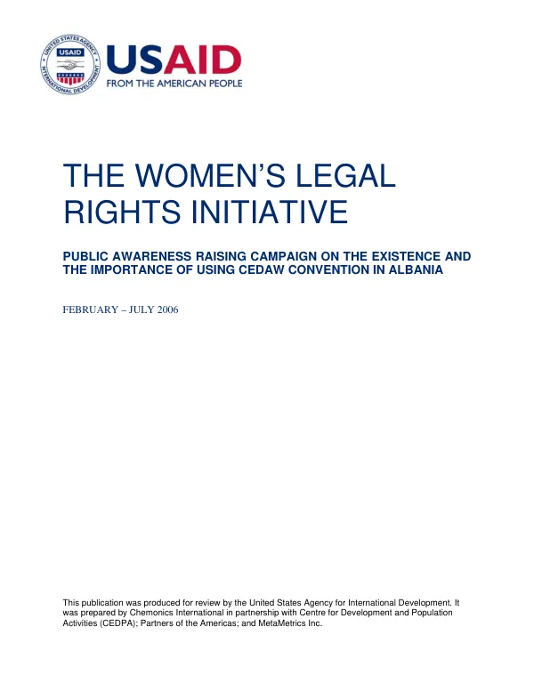 Final report, February-July 2006 : public awareness raising campaign on the existence and importance of using CEDAW convention in Albania