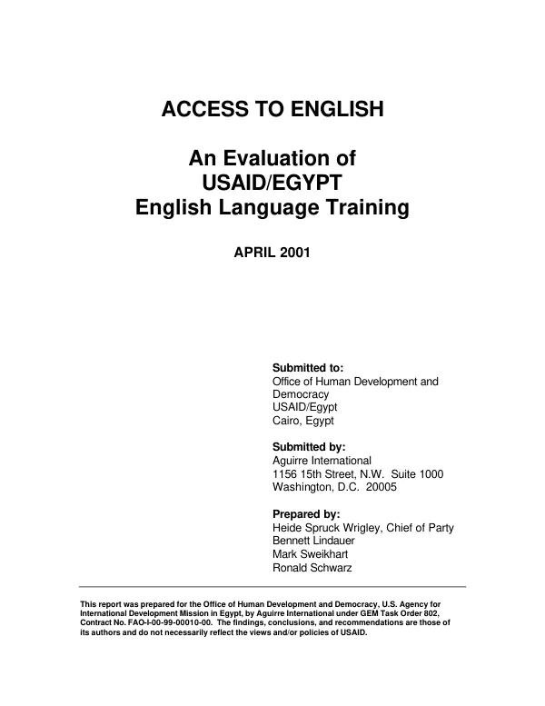 Access to English : an evaluation of USAID/Egypt English language training