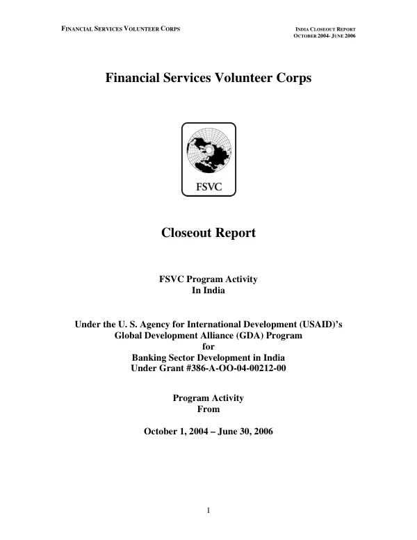 Financial Services Volunteer Corps : closeout report -- FSVC program activity in India