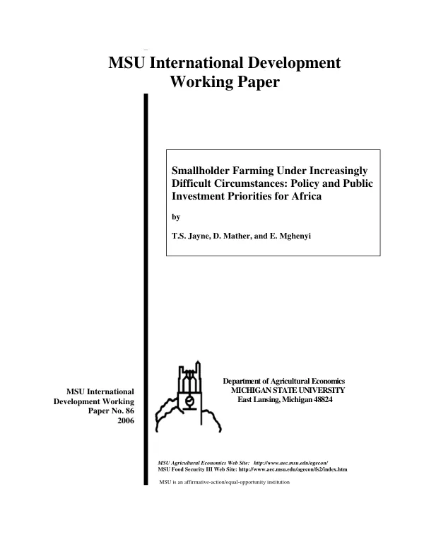 Smallholder farming under increasing difficult circumstances : policy and public investment priorities for Africa