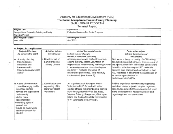 TSAP 2005 small grants program terminal reports