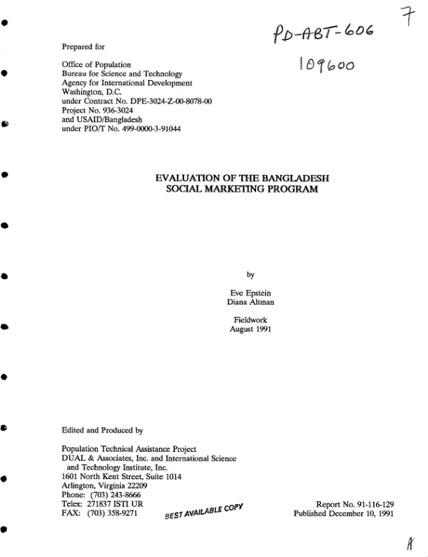 Evaluation of the Bangladesh social marketing program