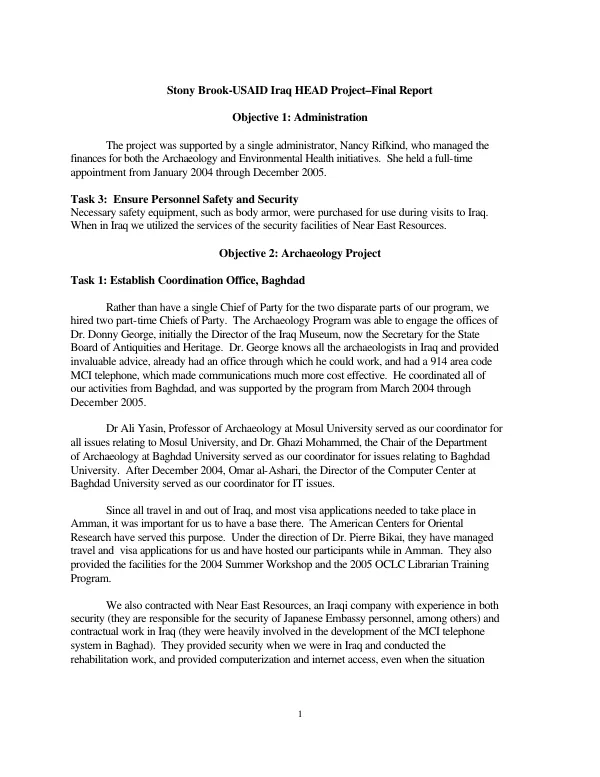 Stony Brook-USAID Iraq HEAD project : final report