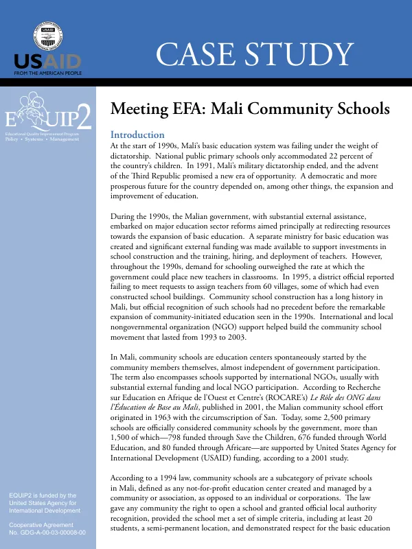 Meeting EFA : Mali community schools