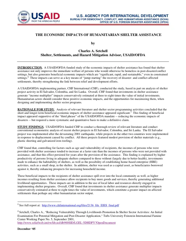 The economic impacts of humanitarian shelter assistance