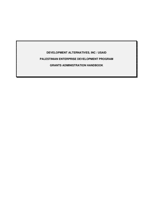 Palestinian enterprise development program : grants administration handbook