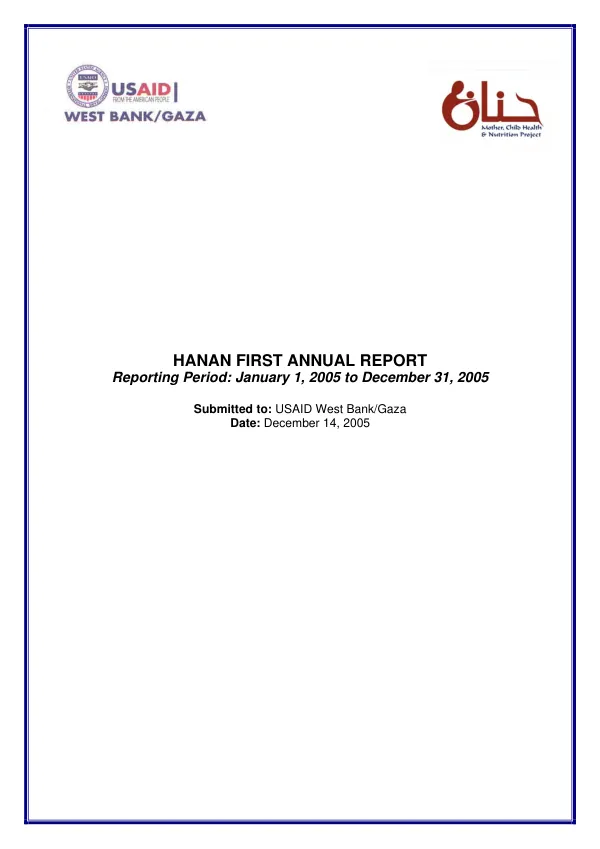Hanan first annual report, January 1, 2005 to December 31, 2005