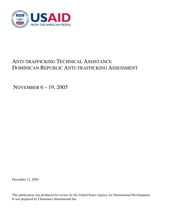Anti-trafficking technical assistance : Dominican Republic anti-trafficking assessment, November 6-19, 2005