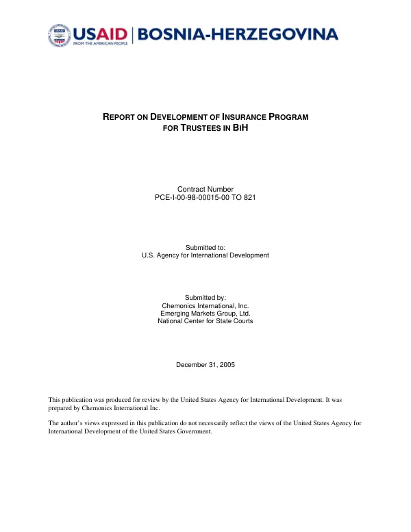 Report on development of insurance program for trustees in BiH