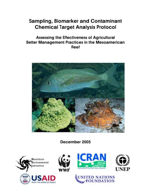 Sampling, biomarker and contaminant chemical target analysis protocol : assessing the effectiveness of agricultural better management practices in the Mesoamerican Reef
