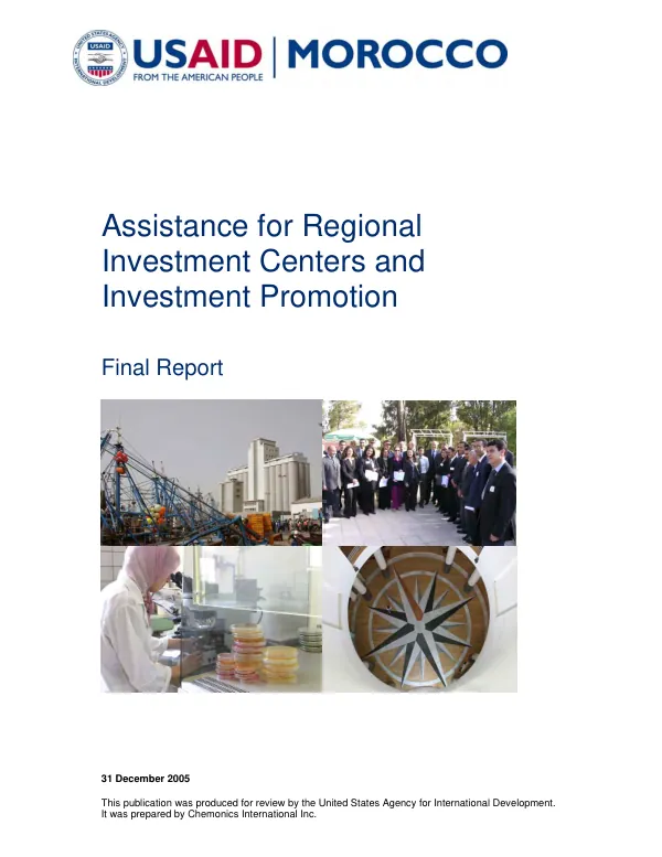 Assistance for regional investment centers and investment promotion : final report