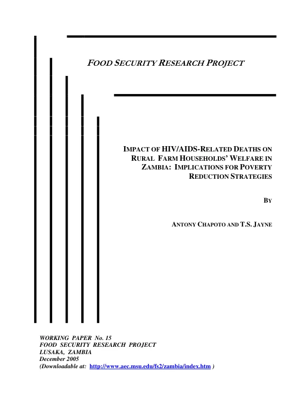 Impact of HIV/AIDS-related deaths on rural farm households" welfare in Zambia : implications for poverty reduction strategies