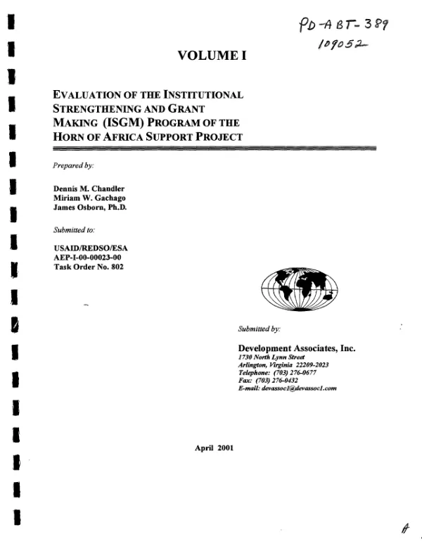 Evaluation of the institutional strengthening and grant making (ISGM) program of the Horn of Africa support project