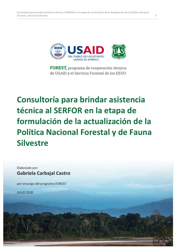 Asistencia Técnica al SERFOR en la Etapa de Formulación de la Actualización de la Política Nacional Forestal y de Fauna Silvestre