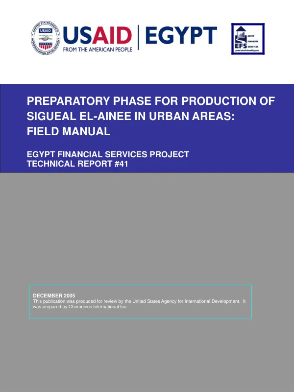 Preparatory phase for production of Sigueal El-Ainee in urban areas : field manual